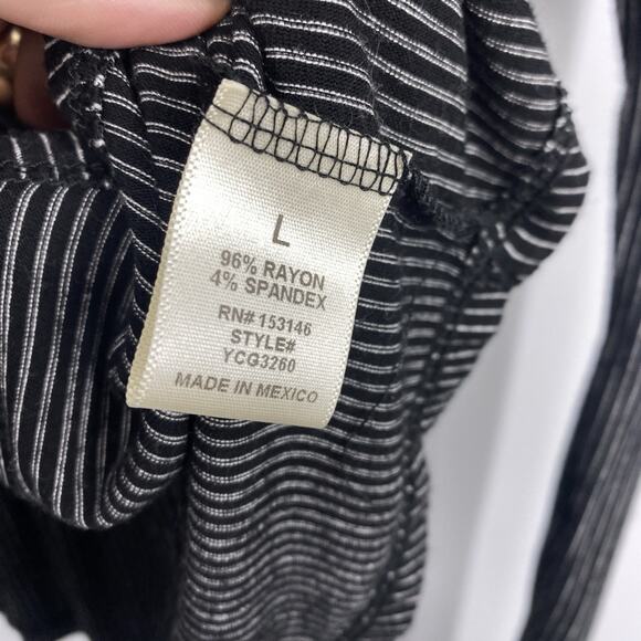 Good Luck Gem faux Wrap Top Size Large Black Micro Stripe Long Sleeves - Picture 7 of 8